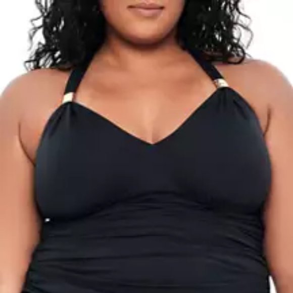 Lauren Ralph Lauren Plus Tummy Control Halterkini Swim Top Black 18W - Picture 1 of 11